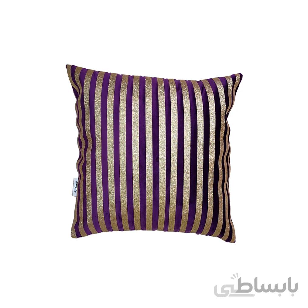 کوسن ترکیبی چرم و مخمل مدل رومی رنگ بنفش