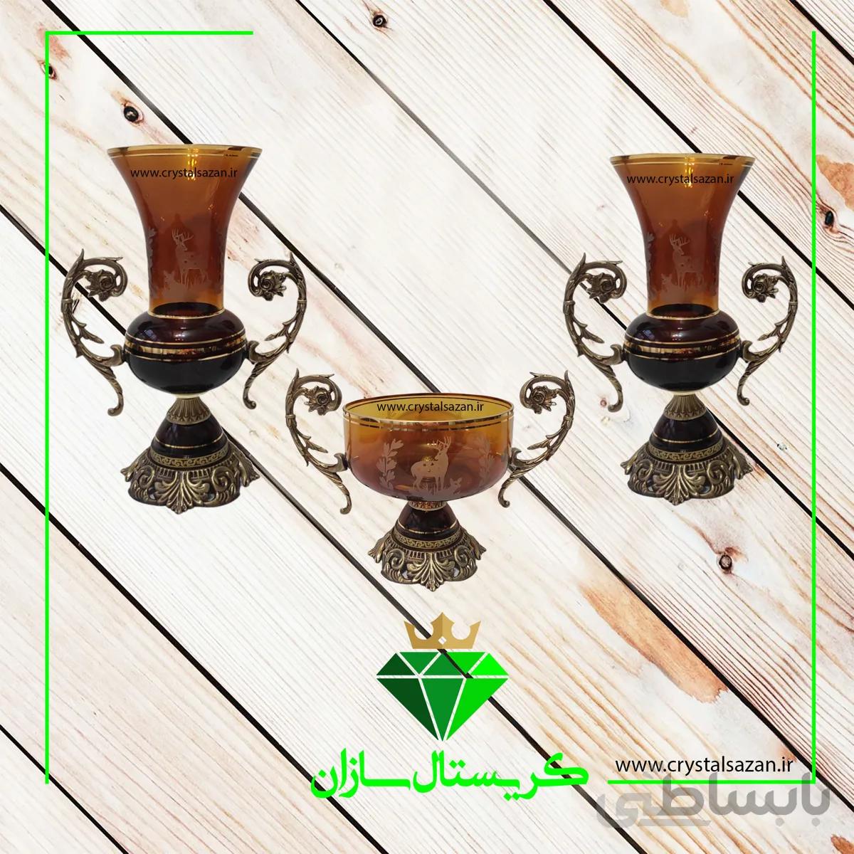 سه تیکه کریستال گلدان و آجیل خوری کد CS1223 کریستال سازان