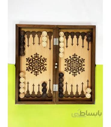 تخته نرد و شطرنج چوبی معرق کاری طرح ترنج روشن