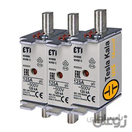 مجموعه سه تایی فیوز کاردی ETI آمپر 2 تا 160، gG پایه کوتاه با نشانگر، سایز 00C