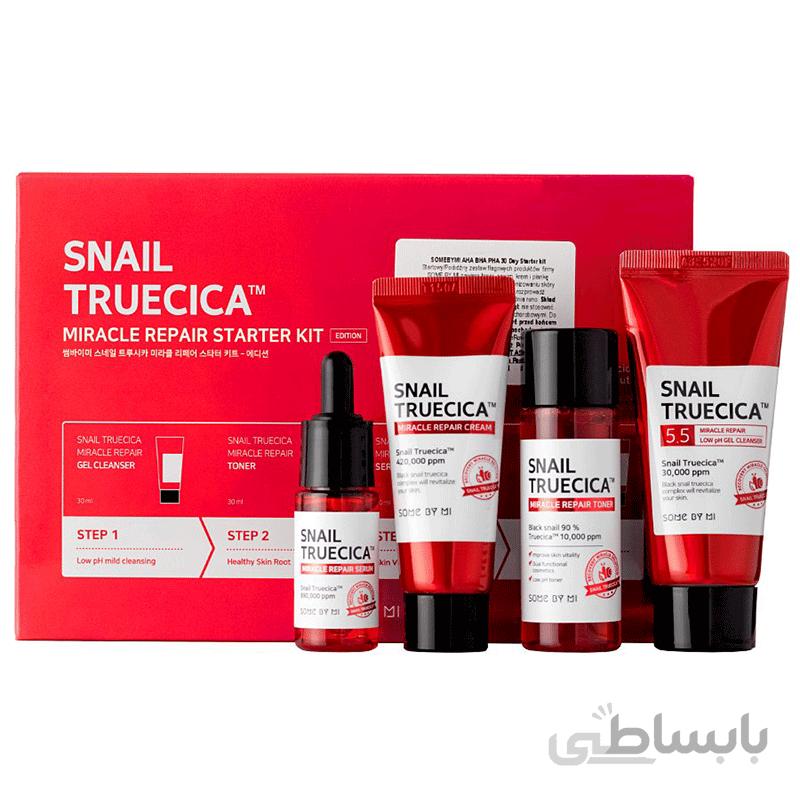 کیت معجزه ترمیم کننده پوست حلزون سام بای می قرمز Gel Cleanser 30ml+Toner 30ml+Serum 10ml+Cream 20g Some By Mi Snail Truecica Miracle Repair Starter Kit