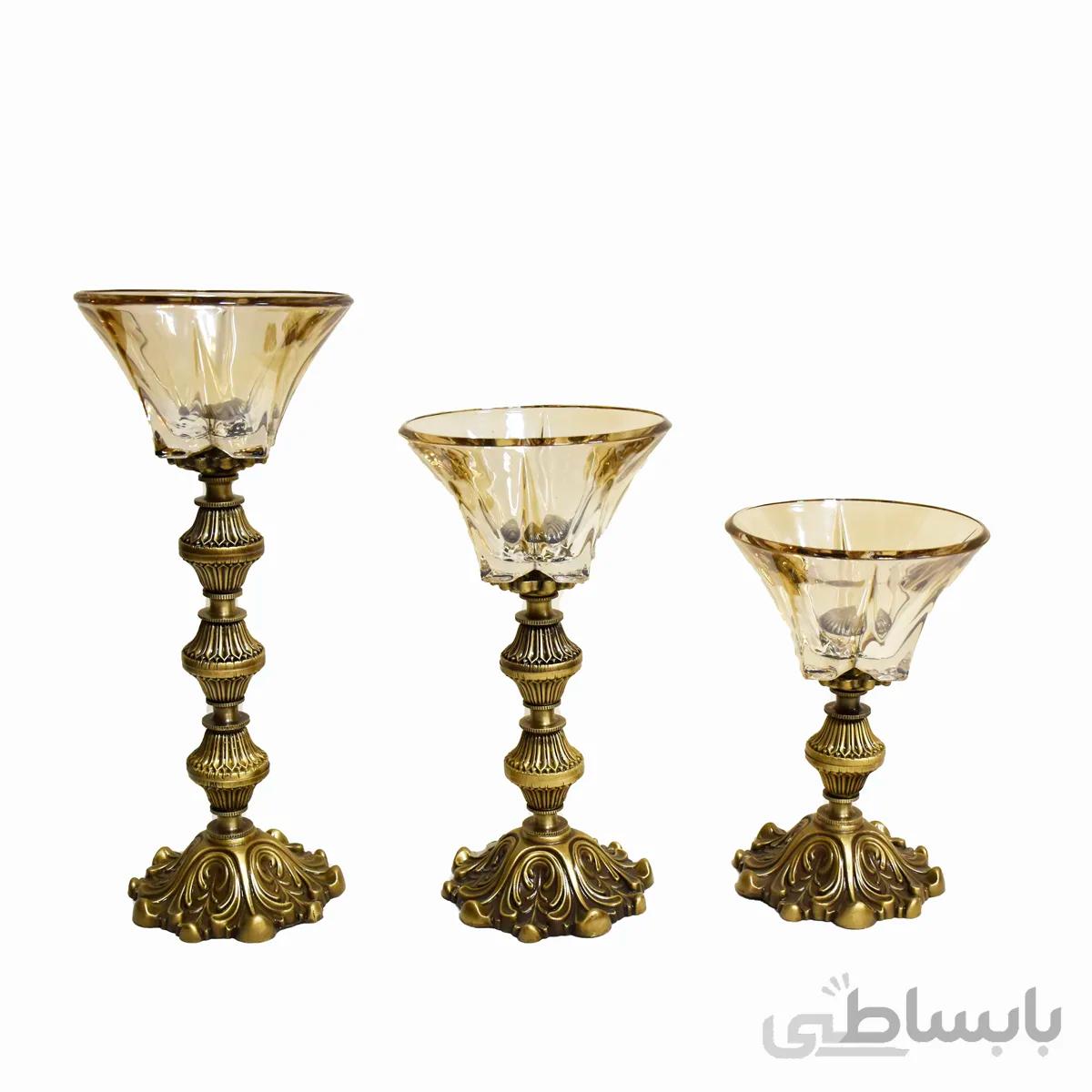 شمعدان 3 تكه بدنه گره دار برنز