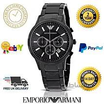 ساعت مچی مردانه مدل AR2453 ا NEW EMPORIO ARMANI AR2453 MENS BLACK CHRONOGRAPH WATCH 2 YEAR WARRANTY