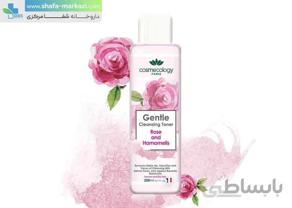تونر ملایم پاک کننده صورت رز و هاماملیس کاسمکولوژی | Cosmecology gentle cleansing toner rose and hamamelis
