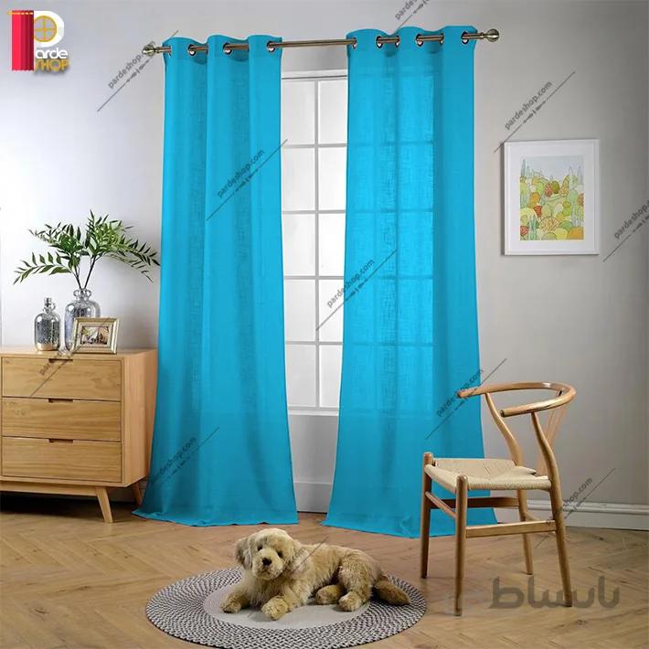پرده پانچی تور کتان برند ParsDecor رنگ آبی روشن