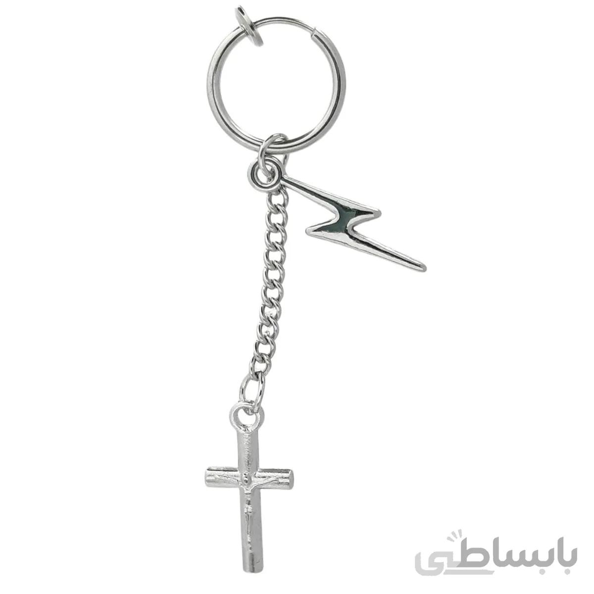 پیرسینگ گوش فیک طرح صلیب و رعد