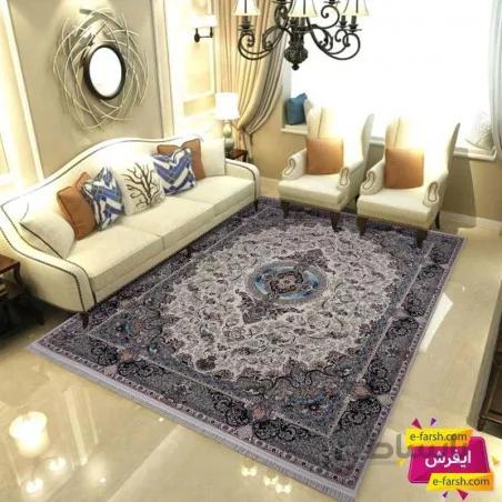 فرش ماشینی زمرد مشهد طرح 22002 کرم گل برجسته