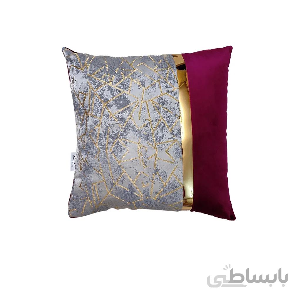 کوسن ترکیبی چرم و مخمل مدل یاسمن رنگ زرشکی