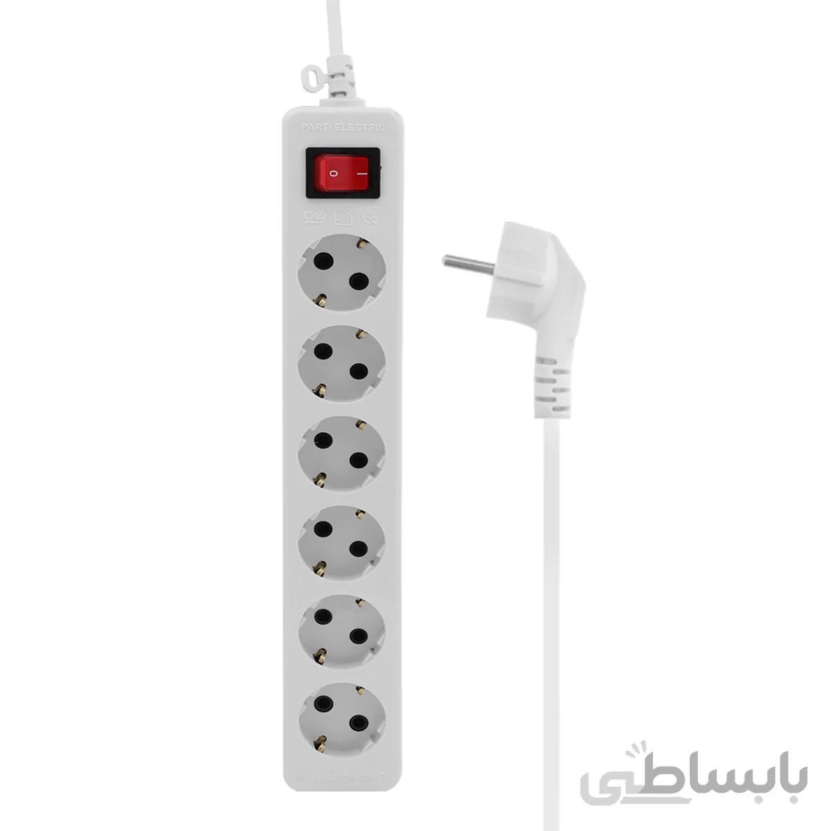 چند راهی برق کلید دار ارت دار 6 خانه 1.8 متری پارت الکتریک مدل Shahab(پک ناسالم)