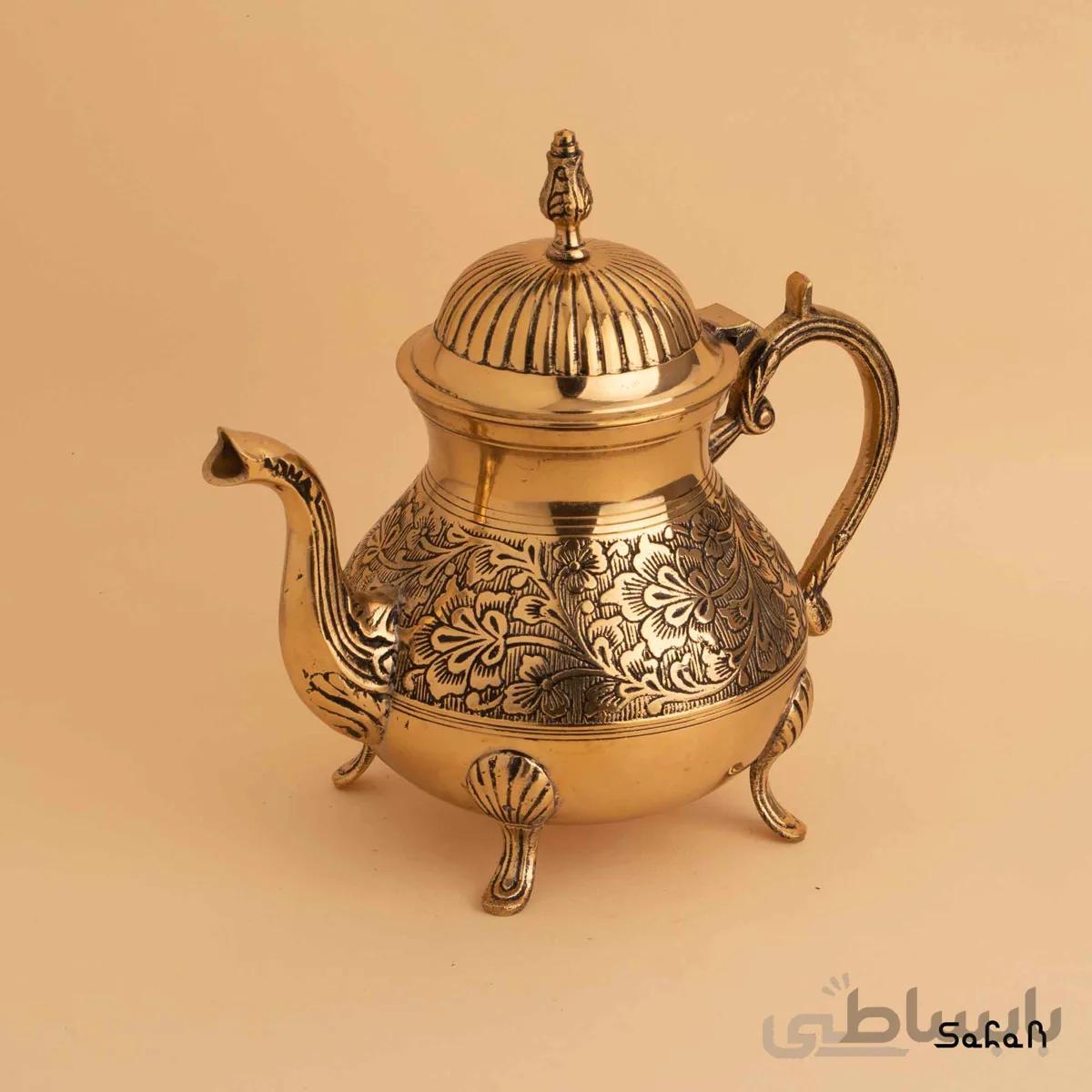 قوری پایه دار برنجی طلایی مدل انگلیش