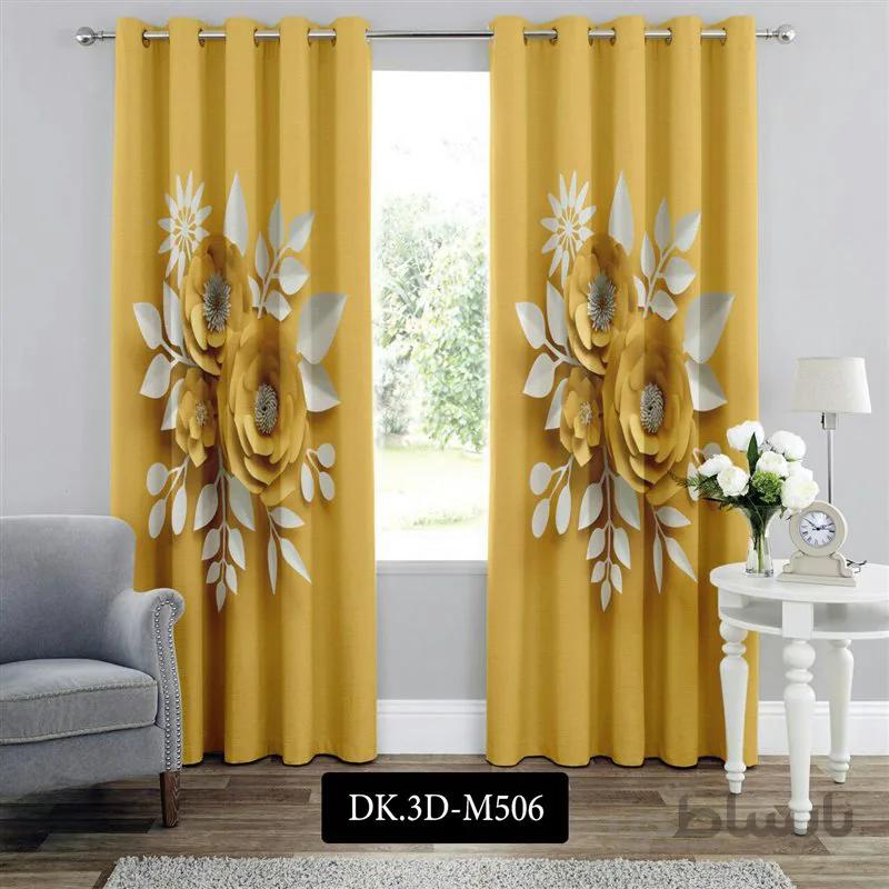 پرده پانچی (هازان و مخمل)کد DK.3D.M506 طرح سه بعدی گل های کاغذی