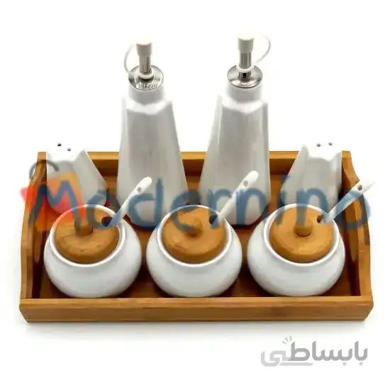 ست جا ادویه، آبلیمو خوری و نمک پاش 14 پارچه بامبو سرامیک