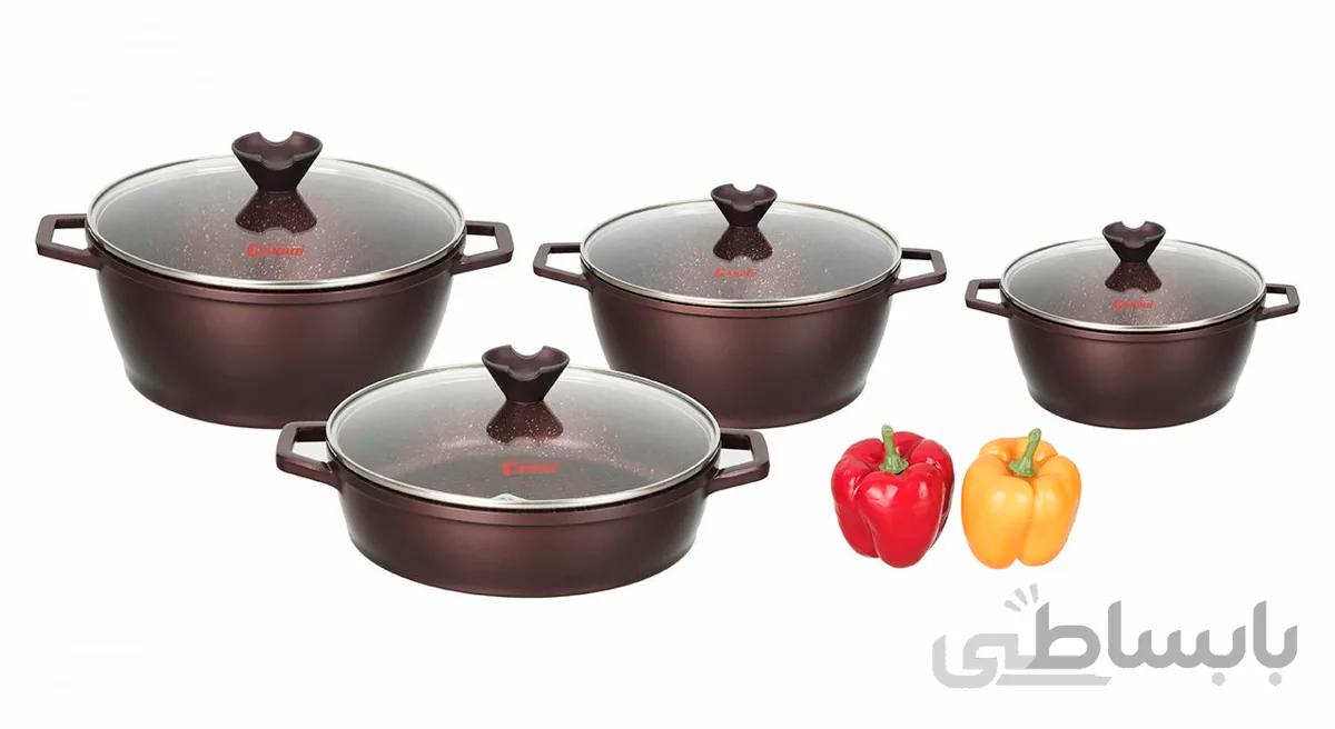 سرویس 8پارچه چدن گرانیت کاندید مدل ورونا رنگ زرشکی