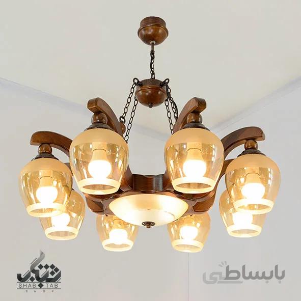 لوستر آویز چوبی ترنم دارکار هشت شعله کد 250