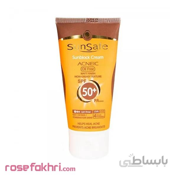 ضد آفتاب رنگی فاقد چربی آکنئیک بژ روشن SPF50 سان سیف