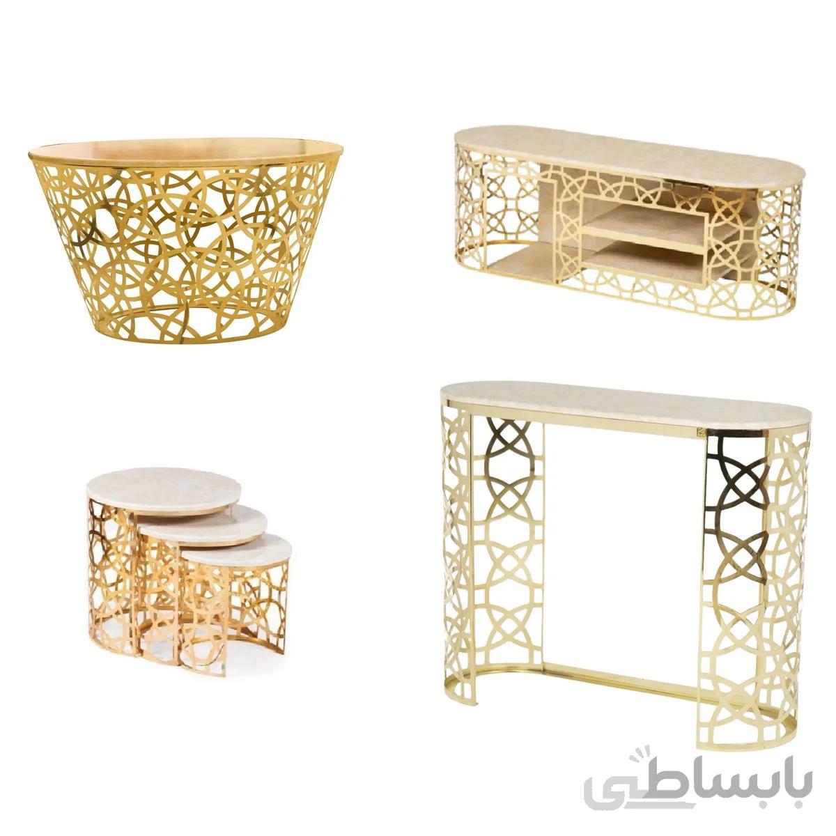 میز پذیرایی مدل دایره کد ۰۱۲ مجموعه ۴ عددی به همراه کنسول و میز تلویزیون