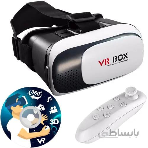 هدست واقعیت مجازی وی آر باکس مدل VR Box 2 به همراه ریموت کنترل بلوتوث و DVD حاوی اپلیکیشن و باتری ا VR Box VR Box 2 Virtual Reality Headset With Game Pad