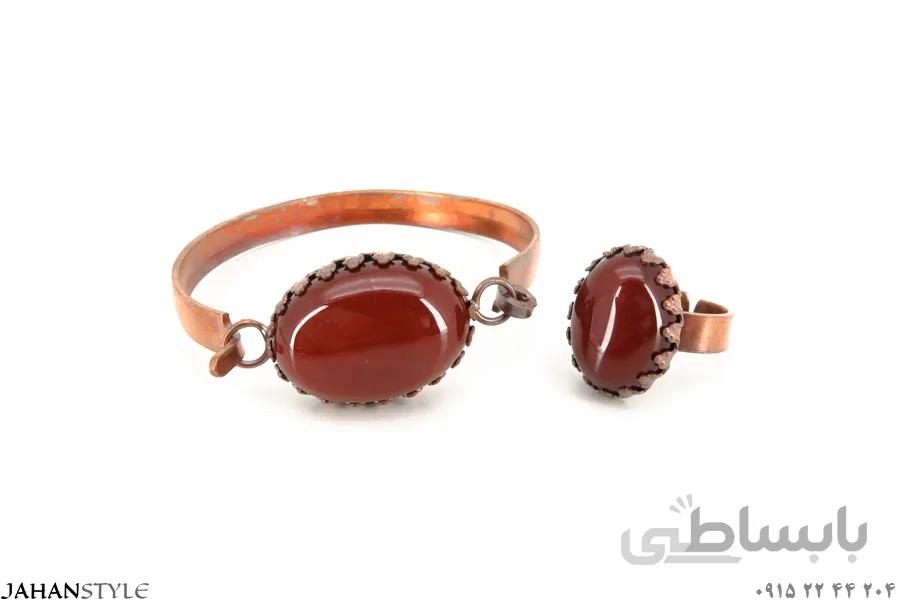 نیم ست مسی نگین دار قهوه ای