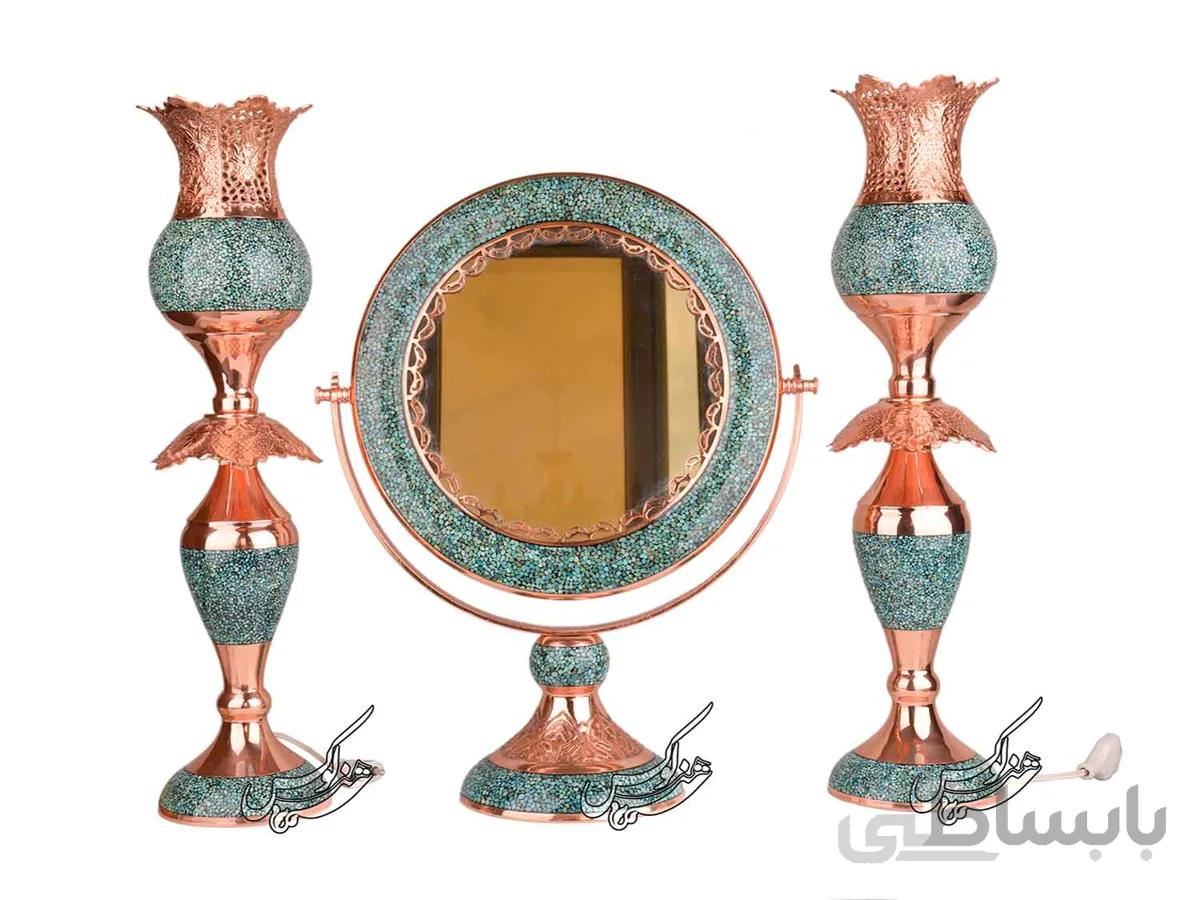 آینه و شمعدان گرد فیروزه کوبی