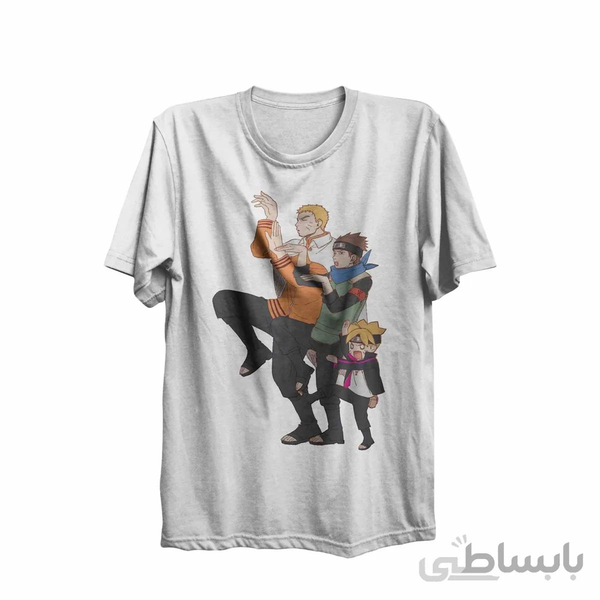 تیشرت یقه گرد سفید طرح انیمه بوروتو Boruto
