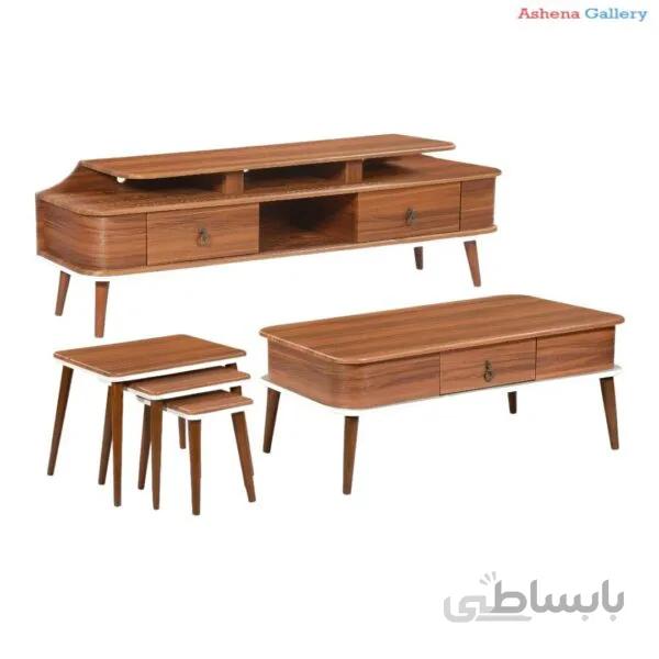 میز پذیرایی کد ۴۹۵ مجموعه ۴ عددی به همراه میز تلویزیون