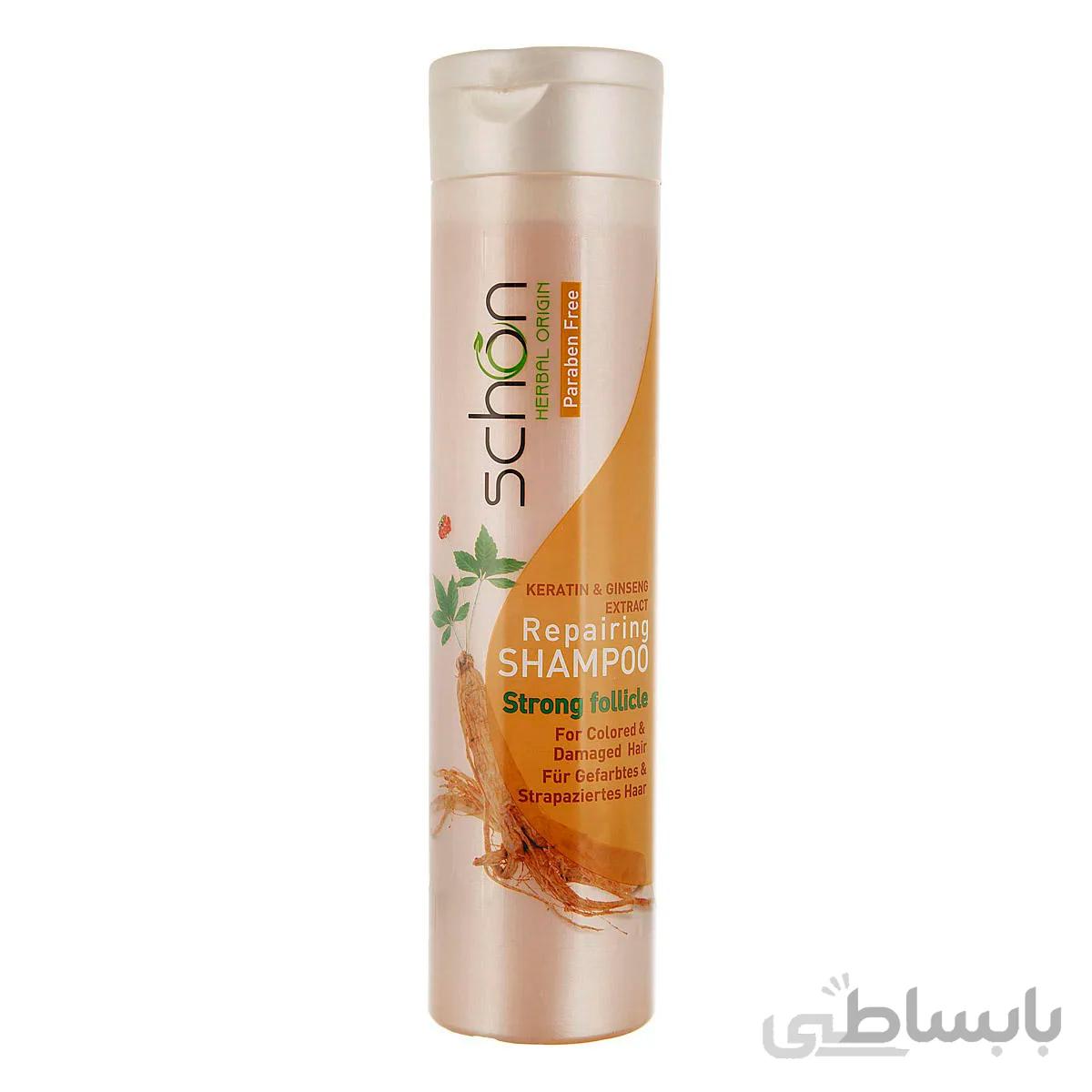 شامپو ترمیم کننده موی سر جینسینگ و کراتین شون - 400 میلی لیتر ا Schon Keratin & Ginseng Extract Repairing Shampoo - 400 ml کد 388424
