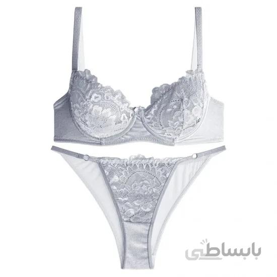 ست لباس زیر زنانه مخمل طوسی جکدار برند نوشه پوش کد 85014