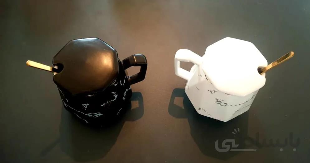 ماگ طرح سنگی نقوش دار با قاشق