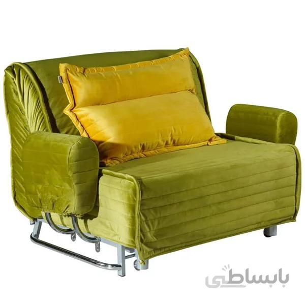 مبل تختخواب شو یک نفره چشمه نور مدل MA-502/100-GR سبز و زرد