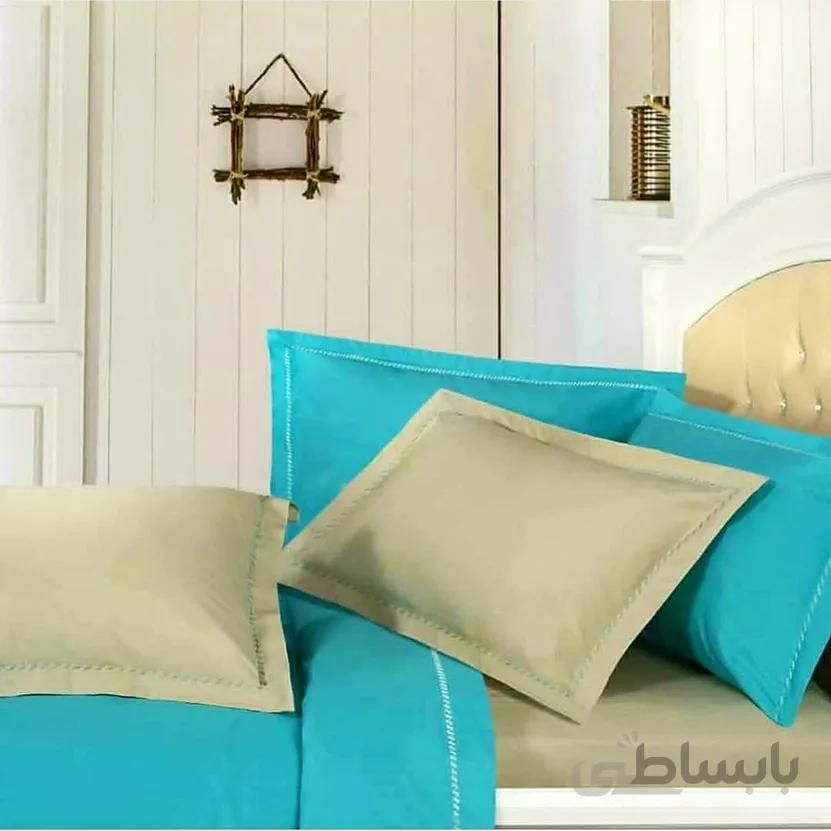 ست کاور لحاف دونفره رنگ فیروزه ای-بژ