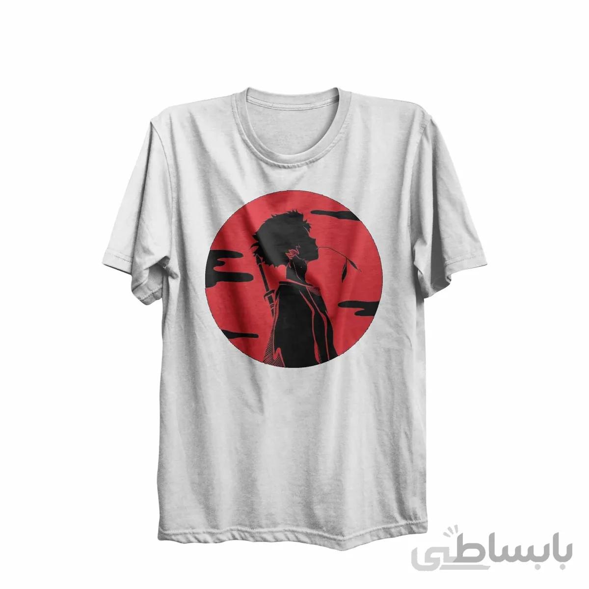 تیشرت یقه گرد سفید طرح انیمه سامورایی چامپلو Samurai Champloo کد KCT10463