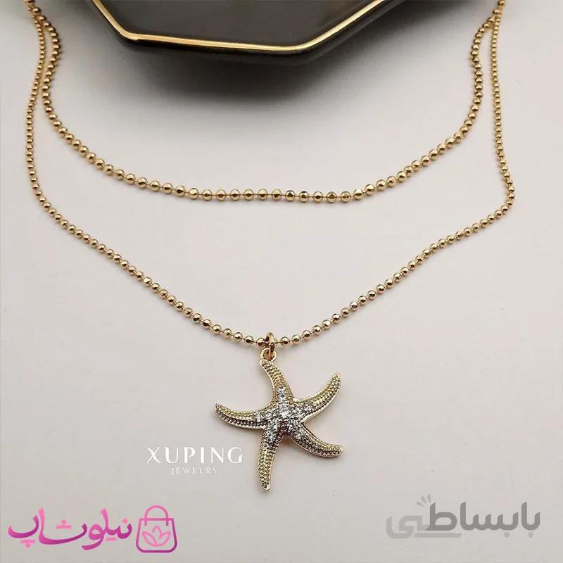 گردنبند زنانه ژوپینگ دو ردیفه طرح ستاره با زنجیر توپی کد 1266