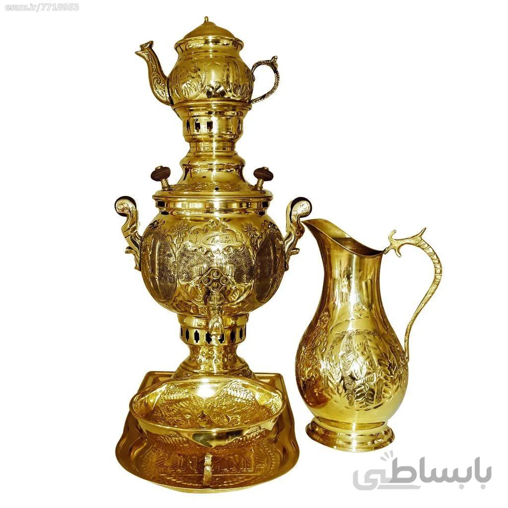 سرویس سماور ذغالی ۴ لیتری برنجی طلایی