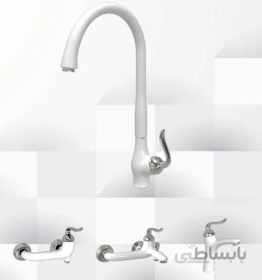 ست شیرآلات سفید کروم مدل دیبا برند شیر زرین