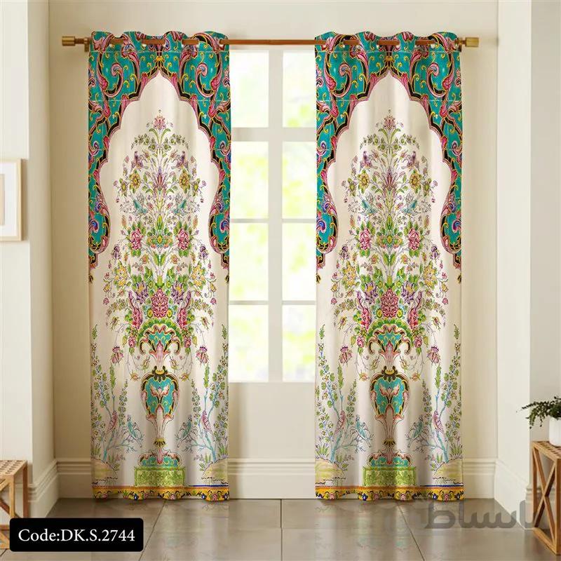 پرده پانچی (هازان و مخمل)کد DK.S.2744 طرح ایرانی و سنتی اسلیمی جام گل
