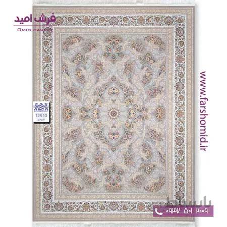 فرش ماشینی 1200 شانه 8 رنگ گل افشان آیسا کد 12510 نقره ای فرش بزرگمهر