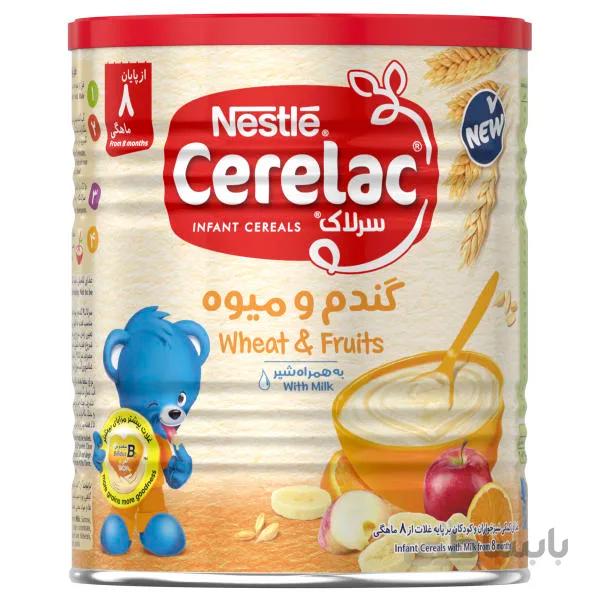 مکمل غذایی کودکان شیر و گندم و سه میوه ۴۰۰ گرم سرلاک ا Supplementary, bomestic, milk and wheat and three fruits, can, 400 g, CERELAC