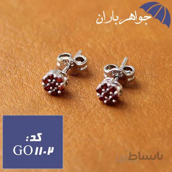 گوشواره نقره میخی نگین قرمز دخترانه کد GO_1102