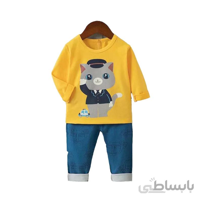 بلوز شلوار راحتی طرح گربه پلیس