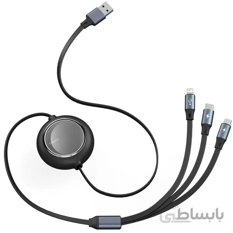 کابل ۳ سر فست شارژ Baseus CAMLT-MJ 3.5A 1.2m ا Baseus CAMLT-MJ 3.5A 1.2m 3-in-1 Fast Charging Data Cable