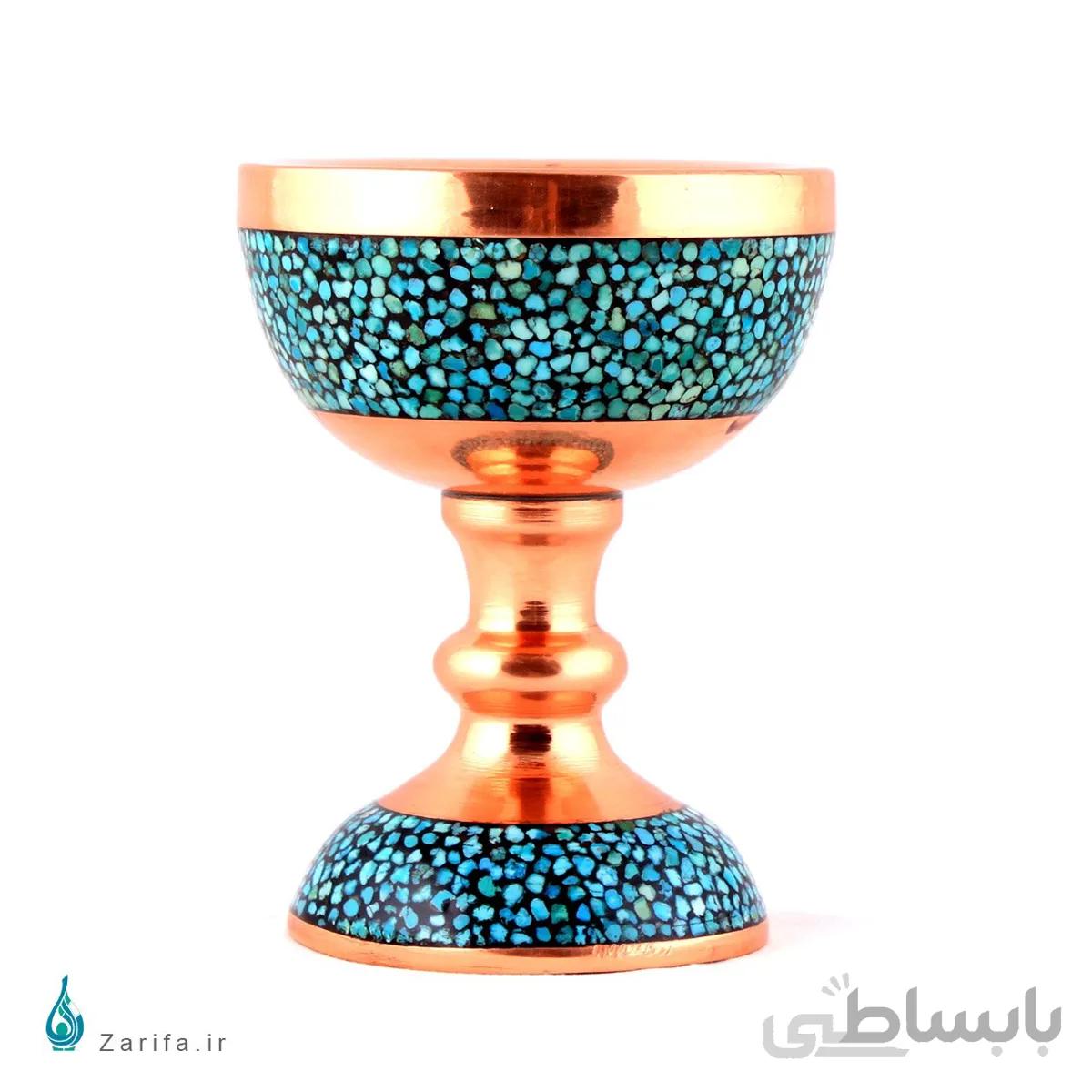 سنگاب فیروزه کوب مسی سایز ۲ ارتفاع ۱۳ سانتی متر