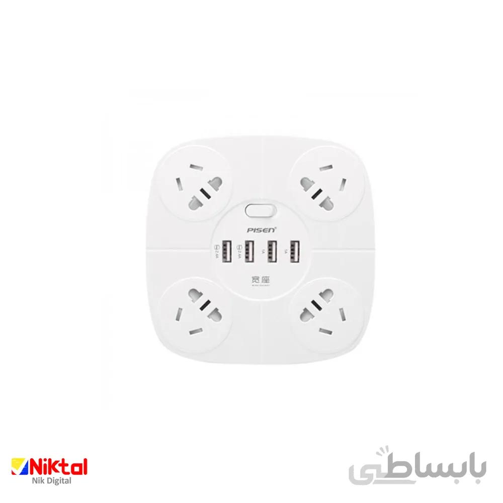 Pisen Smart Power Strip 4 USB 4 Sockets شارژر و سه راهی برق هوشمند پایزن
