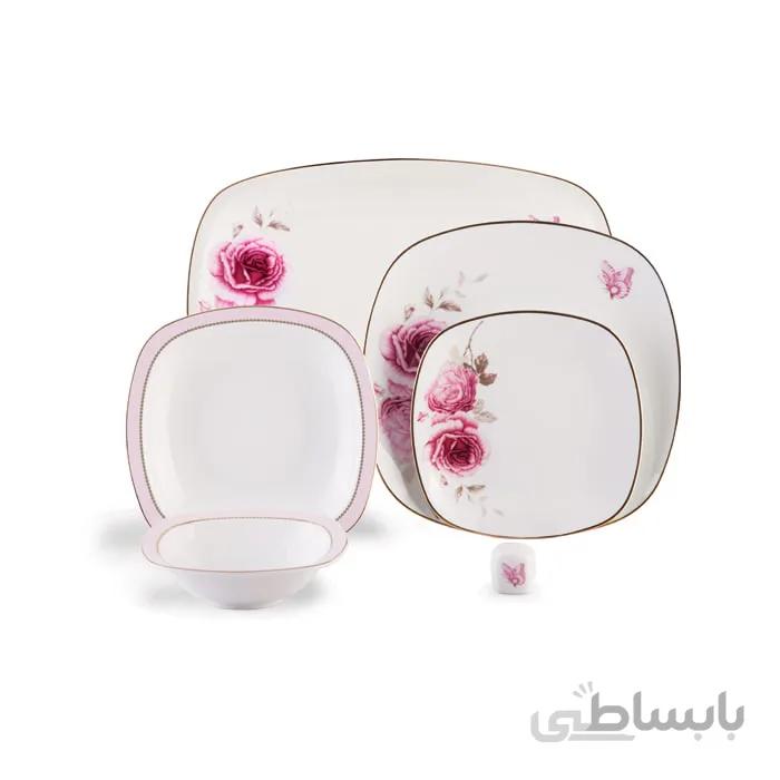سرویس چینی 27 پارچه غذاخوری زرین طرح کواترو رزفلاور ا کد کالا 252