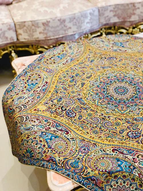 رومیزی مربع ترمه طرح سالار مشکی ابریشم کد 710 کد 410521