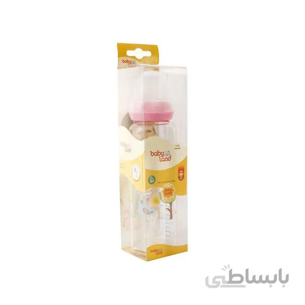 شیشه شیر پیرکس بیبی لند کد 440 مناسب 6 تا 18 ماه حجم 240 میل رنگ صورتی ا Baby Land Bottle Pyrex Code 440 For 6-18 Months 240 Ml