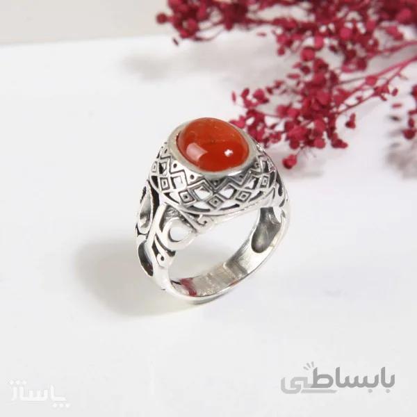 انگشتر نقره مردانه با سنگ عقیق اصل طرح یاغوت کد 520358