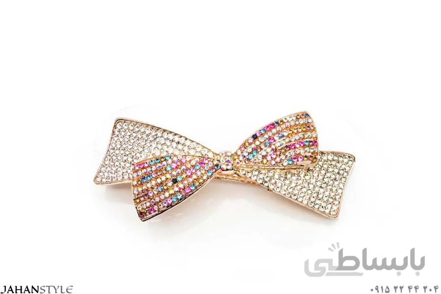 گیره پشت مو نگین رنگی مدل پاپیون