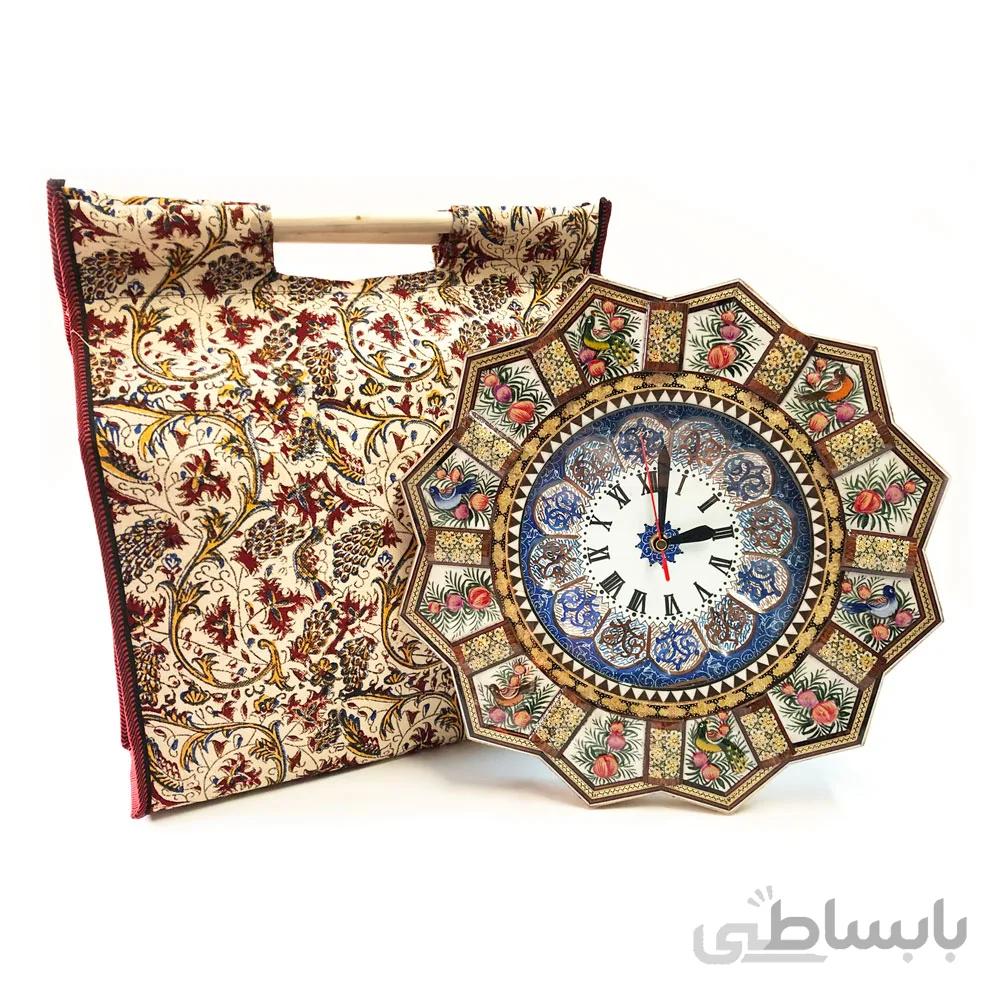 ساعت خاتمکاری 25 سانتی و ساک قلمکار ا قیمت به شرط خرید تیمی