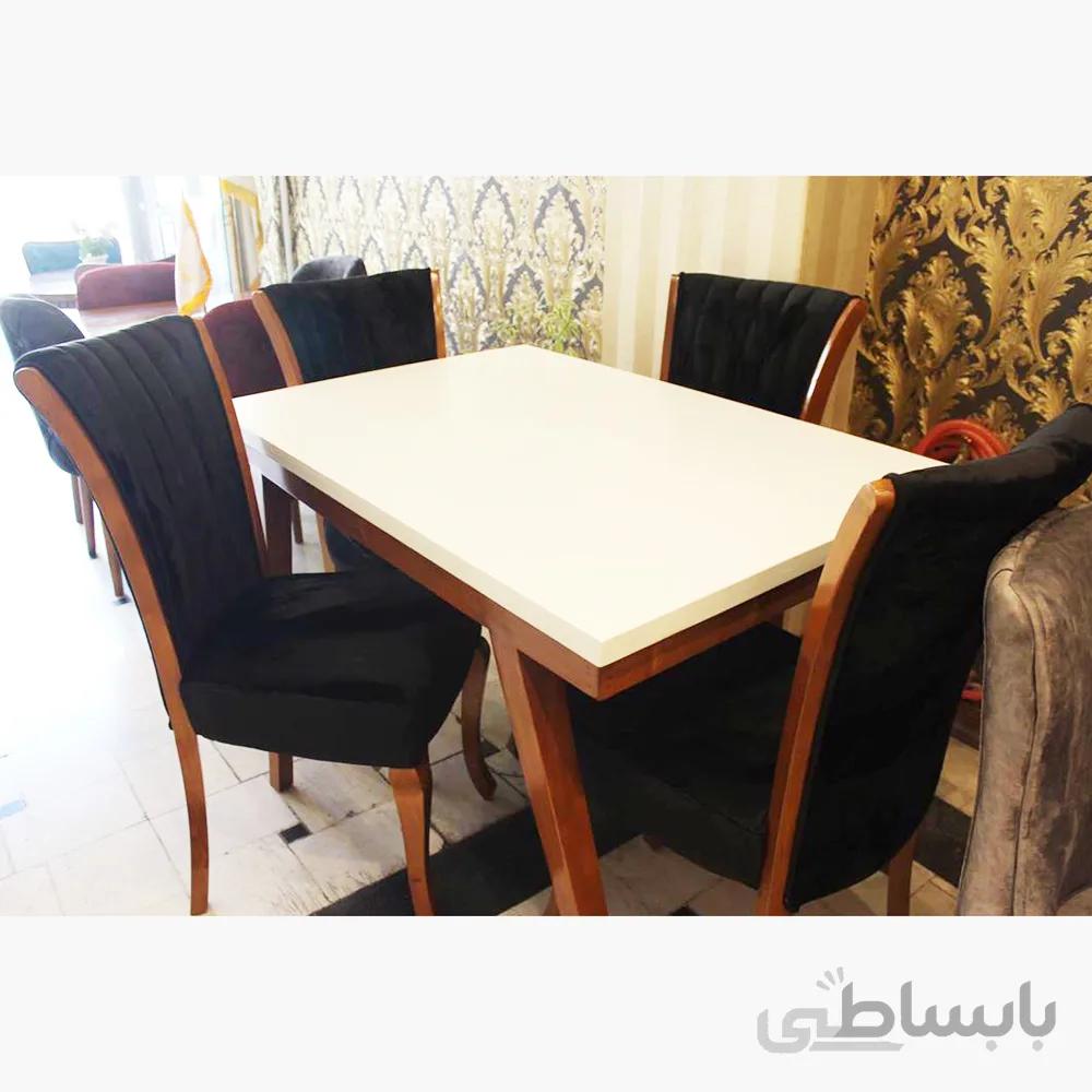 میز غذاخوری شش نفره پایه کج همراه با صندلی سون افرند