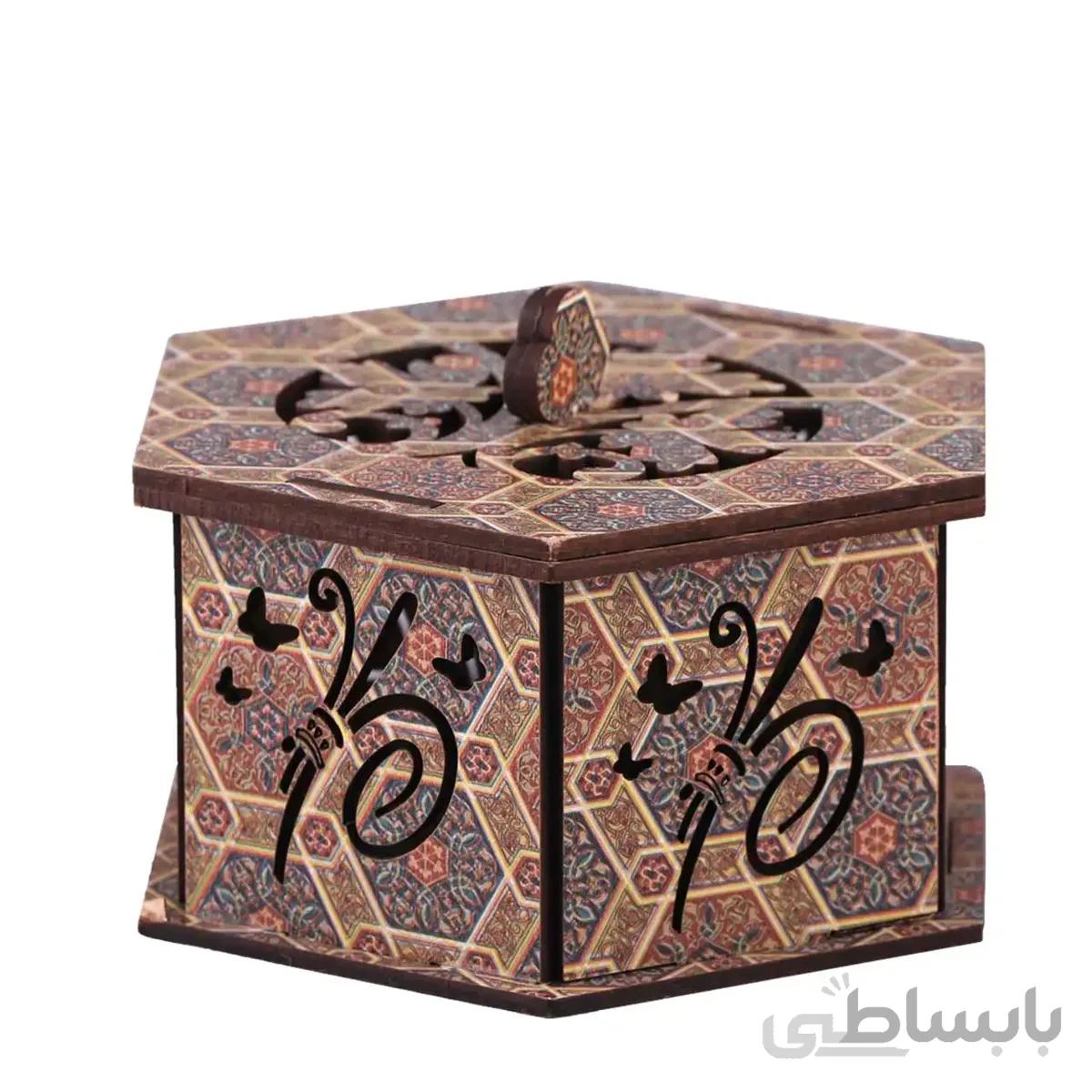 قندان چوبی مدل شش ضلعی طرح سنتی کد 6941